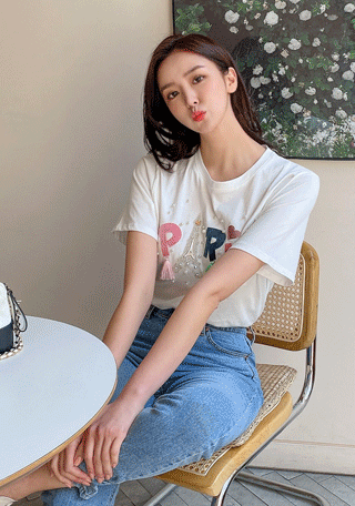 큐빅 파리 에펠 자수 티셔츠 (2color)(55~66)나는마리