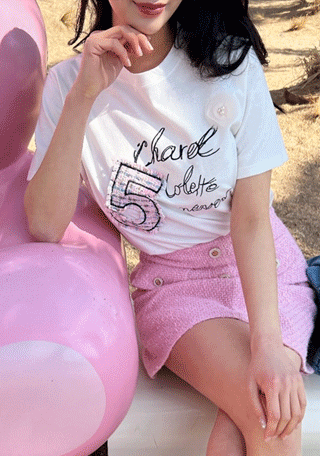 레하 자수 레터링 티셔츠 (2color)(55~66반)나는마리