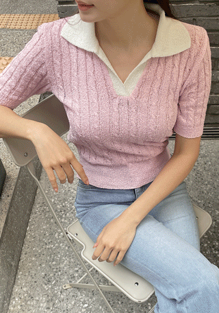 스웨드 배색 카라 니트 (4color)(55~66반)나는마리